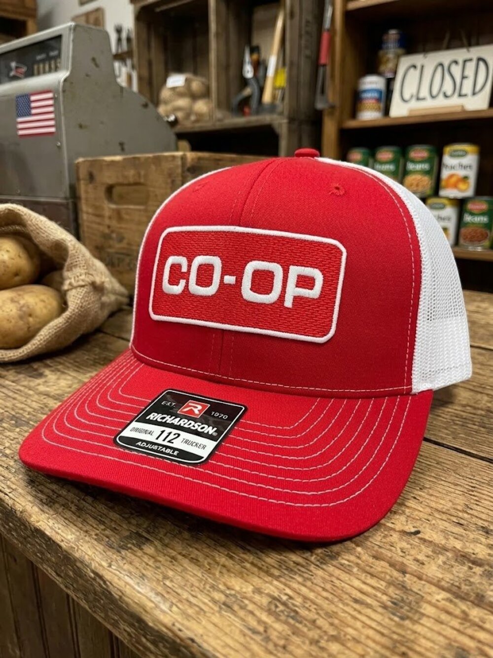 Retro Co-Op Hat Farm Feed Supply Red White Richardson 112 Snapback Cap USA New